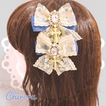 ゴシックナイト♡ヘアクリップ(ロイヤル ブルー)ロリィタ メイド コンカフェ 量産型 地雷 プレゼント 推し活 ヲタ活 病みかわ ヘアメ 双子 カラバリ 青 青推し ハロウィン 仮装 コスプレ 十字架