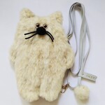 【ベージュまだら】もじゃ猫ポケット付きスマホショルダー
