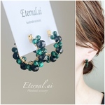 ✧新作✧ 天然石 マラカイト× 宝石質 ブラックスピネル フープピアス　秋冬