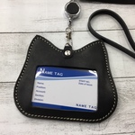 ネコのIDカードホルダー（黒）　送料無料　本革　再販９