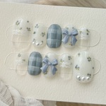 小花柄ブルーネイルチップ　ガーリーネイル　サイズオーダー専用