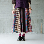 【新色】パッと華やか！ダカ織ミックス斜めパッチワークロングスカート （23w-12）レッドver2