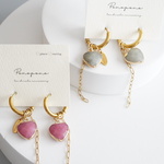 《大人シックなハートチェーン✧》ゴールドハートピアス　くすみカラー　揺れる　シンプル　オフィス　フォーマル　デート