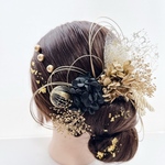 《送料無料》no.5 成人式髪飾り　成人式　結婚式　髪飾り　水引　ヘアアクセ　金箔　水引　ゴールド　ブラック　卒業式