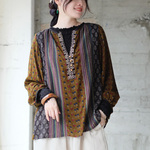 ミステリアスに煌めく♪オリエンタルパッチワークブラウス（25w-07）オリーブ