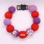 愛猫首輪　赤&紫　ポンポン猫じゃらしセット