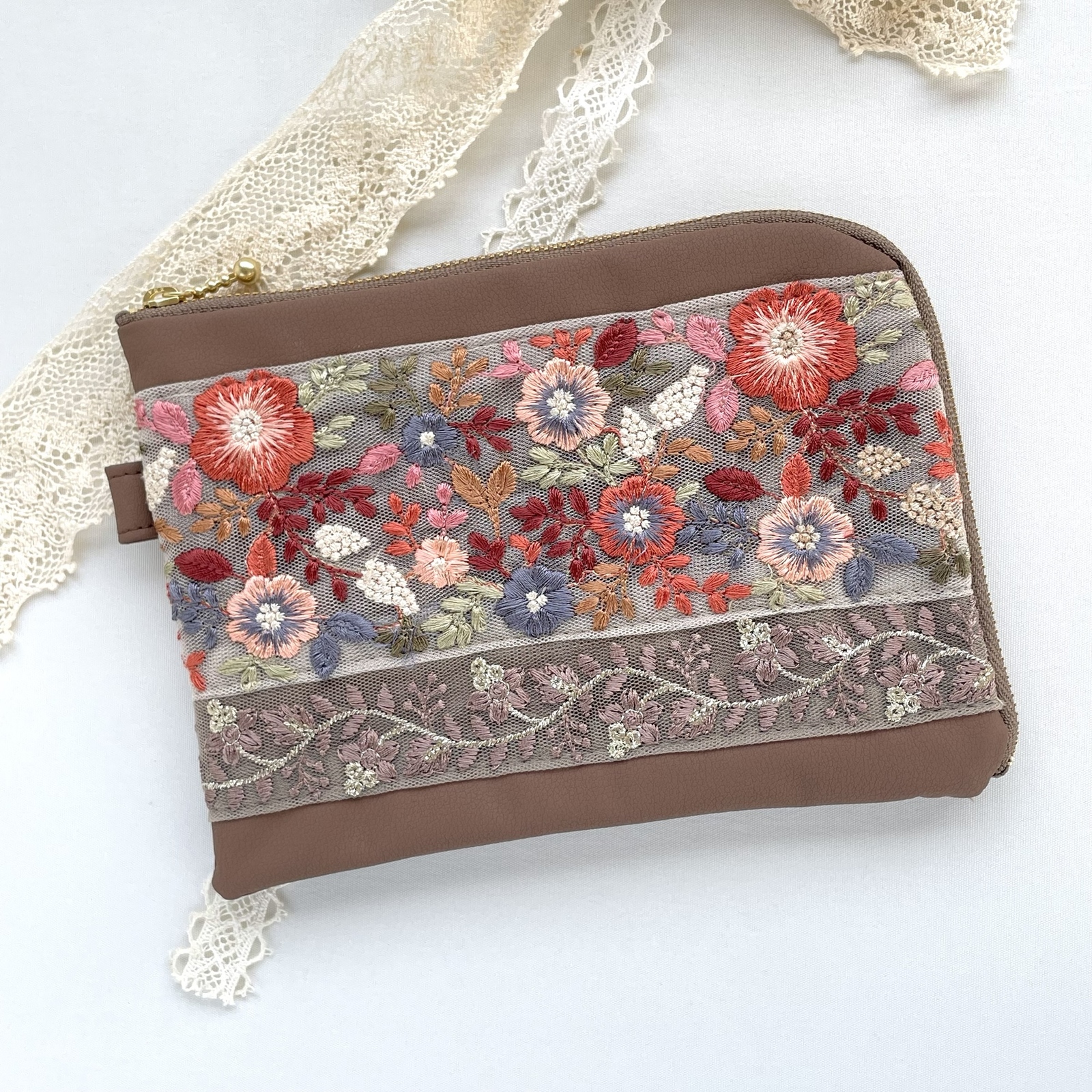 再販29】四季のお花畑インド刺繍ミニポーチ ポーチ カラビナ 小銭入れ