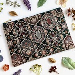 インド刺繍生地のフラットポーチ（20センチ）ダークグリーン