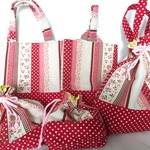 ★再販★ verycotton(赤×いちご柄小)【入園、入学グッズ 】 内ポケット付きレッスンバック、上履き入れ、着替え袋、撥水加工のお弁当袋と、歯ブラシコップ入れ の5点セット   女の子