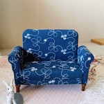 ロングソファー(刺繍入りインディゴブルー)