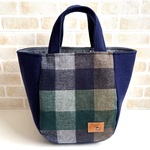 【送料無料】ころんとバルーンバッグ☆格子チェック/グリーン系&紺青