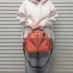【送料無料】オンオフ使えるコロンと可愛いナイロン3wayバッグ【テラコッタオレンジ】取り外しショルダーベルト付き（受注製作）