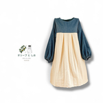 おとなナチュラルチュニックワンピース　ダンガリー　生成り　ドビー織り生地　タック　コットン　コットンリネン　ゆったりサイズ