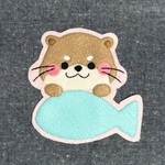 入園準備　カワウソとお魚　フェルト名札　ワッペン/オーダー/名入れ可