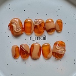 オレンジネイル🍊　クリア　個性派ぷっくり　個性派デザイン　【ベリーショート】現品販売