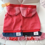 犬服　デニムニットとふりふりスカートのパーカーワンピース♡