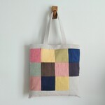 パッチワーク　スモーキー系　♪ぺたんこ肩掛けバッグ♪　リネン・麻　