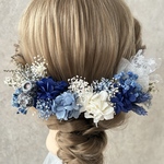 【bleu nuit】ネイビーブルー×シルバー　お花の髪飾り　プリザーブドフラワー  ドライフラワー　結婚式　成人式　卒業式