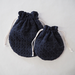 new まんまる 巾着袋 ⋈ プルメリア 刺繍 ダークネイビー 𓂃𓈒𓏸  