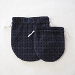 new まんまる 巾着袋 ⋈ プルメリア 刺繍 ダークネイビー 𓂃𓈒𓏸  