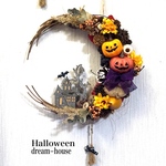 送料無料🎃Halloween三日月🌙館リース（グレー）　玄関リース