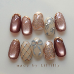 新作人気👑 no.247 Berry Noir🍷💫　マグネットネイル　フラッシュネイル　リボン　チェック　ぷっくりネイル　赤　レッド　ミラー　フレンチネイル　クリスマス　秋ネイル　バレンタイン