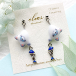 【New】垂らしネコと魚の骨(グレーシャム猫)【ピアスorイヤリング】