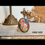 ヴィンテージ　チェコスロバキア　クリスタル　ファイヤーオパール　リング　フリーサイズ　ゴールド　　　　　　　　　　　　　ゴールド　指輪　古い　カラフル　マルチカラー　銀河　宇宙