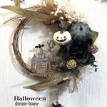 送料無料👻黒薔薇 Halloween🎃シックなクレッセント🌙half moonリース館（グレー）