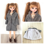 グレーのゆったりコート（リカちゃん、ブライスサイズ）
