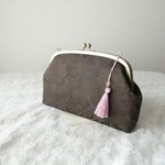 ダマスク柄の親子がま口 お財布ショルダー ブラウン