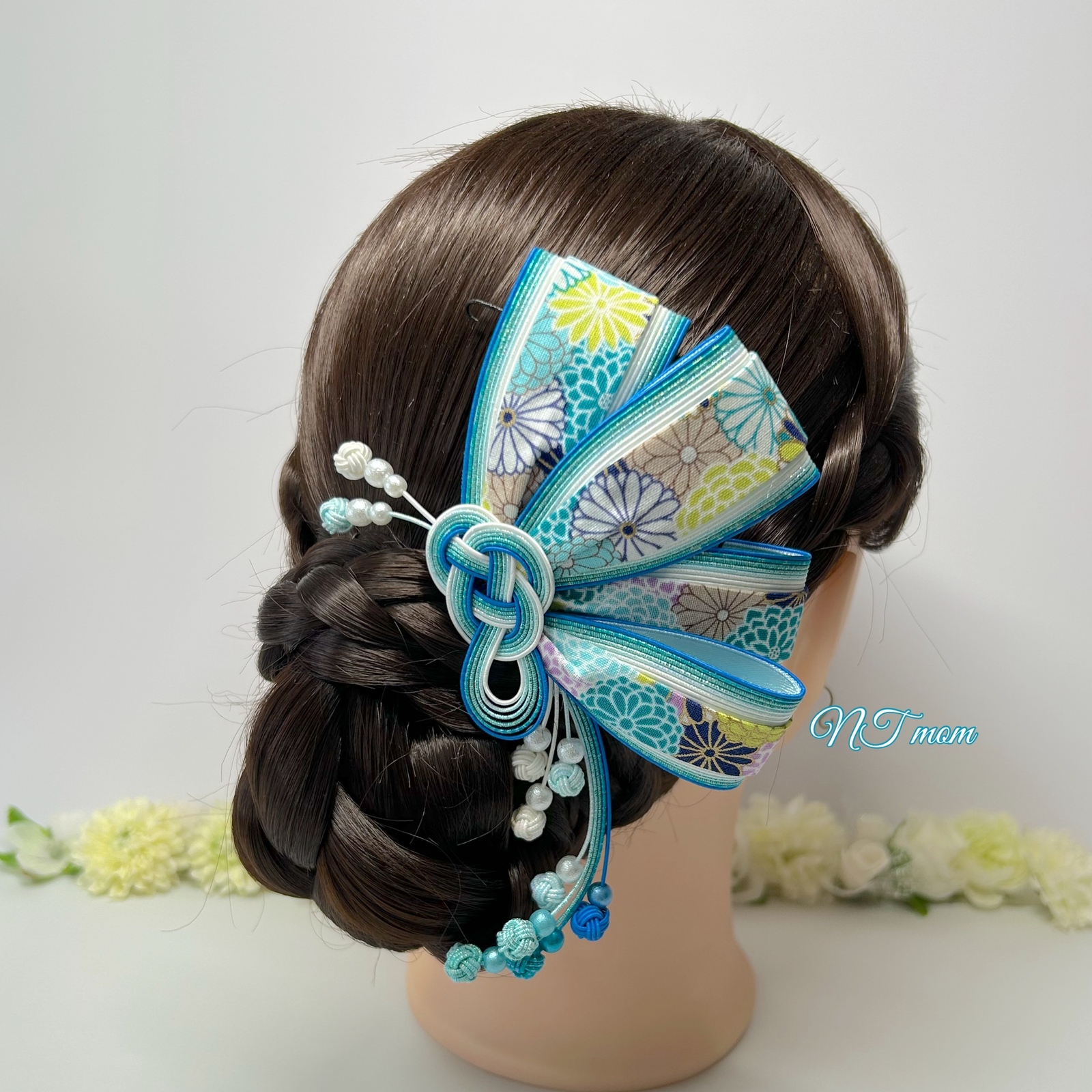 水引バレッタ・四つ編み梅・ナンド白 - NT mom's GALLERY
