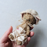 紅茶染めうさくま【１０.５cm】小さなぬいぐるみ／ハンドメイドミニチュアテディベア