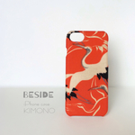 【 KIMONO 】希少☆アンティーク着物iPhone7 ケース(朱に鶴）