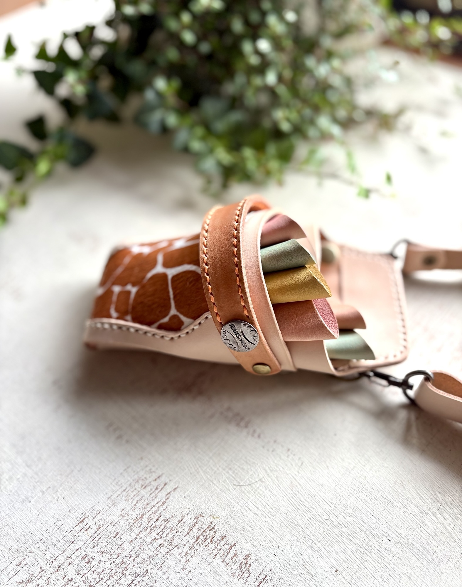 ヌメ革ナチュラル、ハラコカウのシザーケース ヌメ革ナチュラル、ハラコカウ 大容量シザーケース