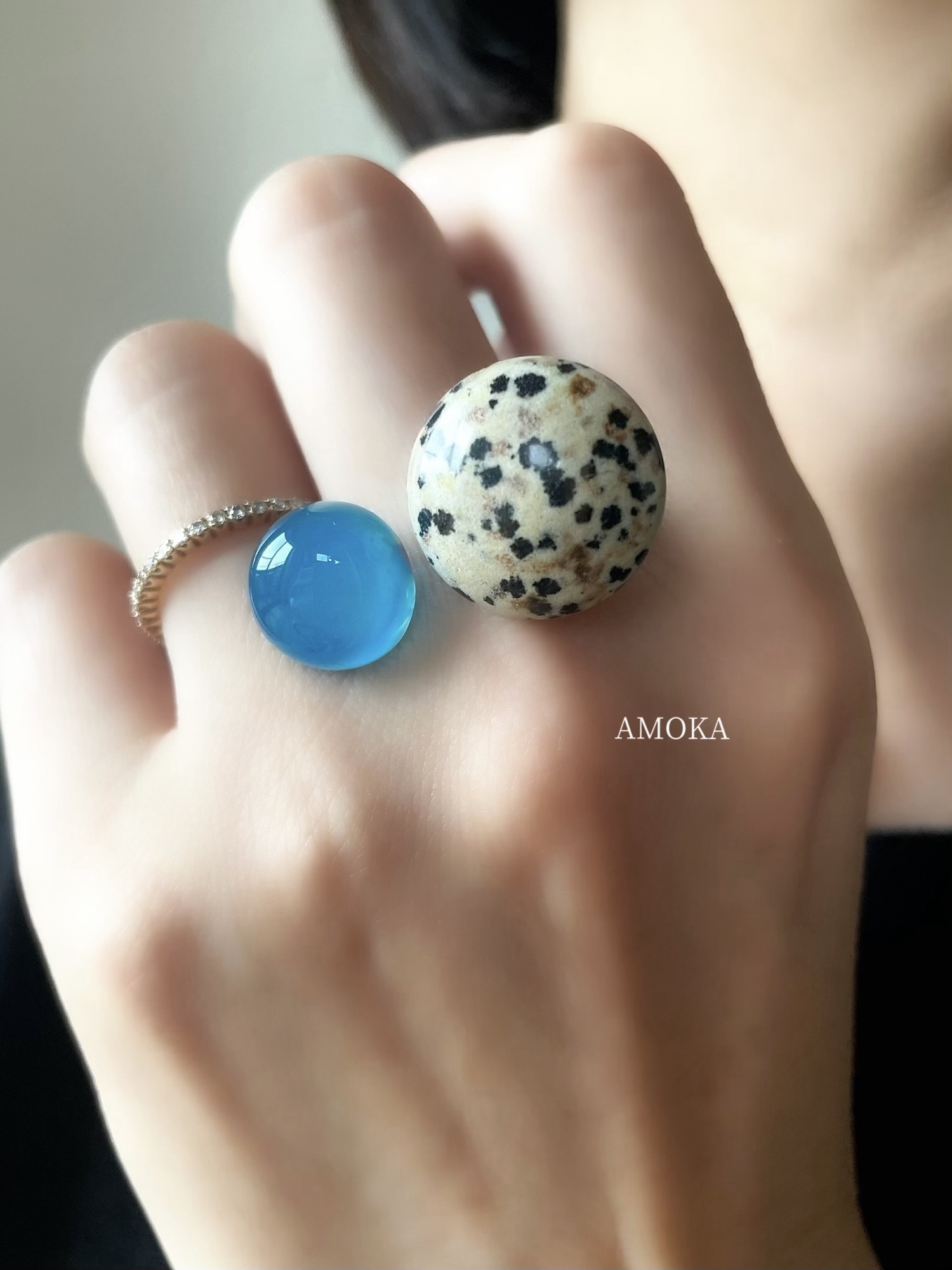 【手元を華奢に魅せる】 Pierres jumelles（ピエール ジュメル）フォークリング　天然石リング