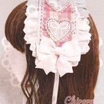 パステルチェックハートとクラウンレースのヘッドドレス(ピンク)ロリィタ  ロリータ ヘッドドレス ヘドレ クラロリ 甘ロリ アイドル 衣装 ライブ 舞台 メイド コンカフェ 量産型 地雷 可愛い