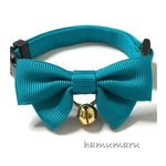 シンプル蝶々りぼんの首輪　ピーコックグリーン　猫首輪