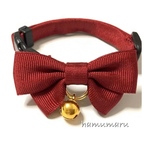 シンプル蝶々りぼんの首輪　エンジ　猫首輪