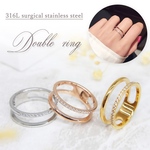 1071★UNI STONE リング 指輪 ジルコニア ダブル 2連 二連 重ね付け ステンレス アレルギー対応