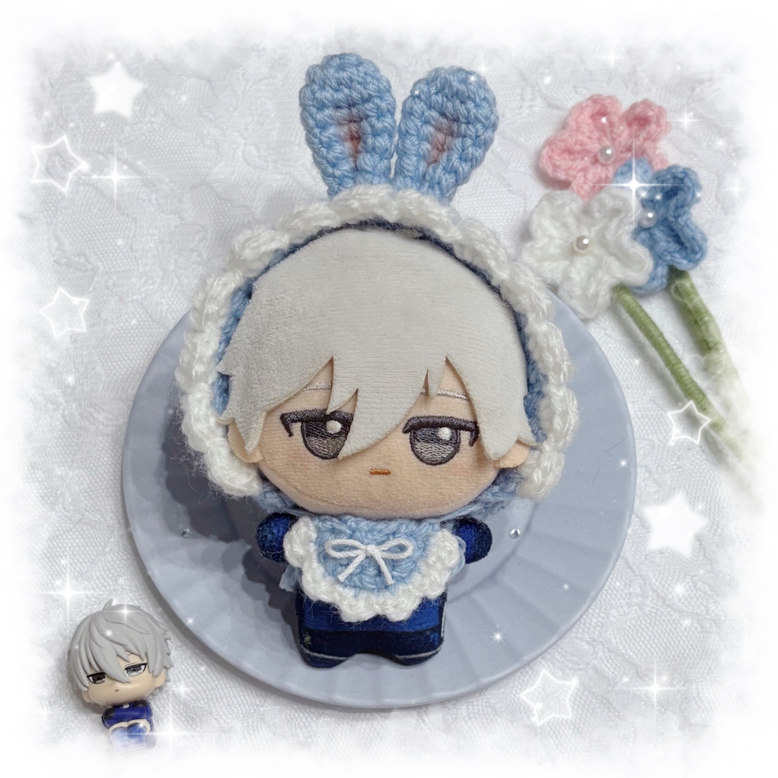 編み物 ちびぐるみ ぬい服 お花のヘッドドレス - ぬい服屋さん