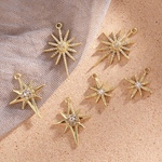 1156★カン付き 星チャーム スター 八芒星 アクセサリーパーツ ハンドメイド ゴールド ジルコニア ストーン パール 2個