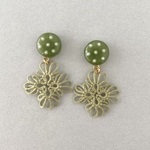 ドットレジン×タティングレースピアス　〜カーキ〜