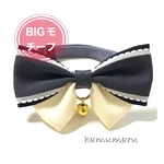 大きめレース風ステッチ蝶々りぼんの首輪　グレーmix　猫首輪