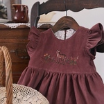 100フレンチコーデュロイ    刺繍ワンピース