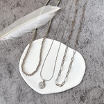 【3点セット】コイン×チェーン×ボールビーズネックレス 45cm（アジャスター＋5cm）［ステンレスチェーン］