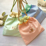 森🌳のどうぶつたちとインコ刺繍-コップ袋・給食袋・巾着袋(りす・アルパカ・コアラ・小鳥オカメインコ)入園入学グッズ サイズオーダー お名前刺繍