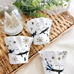 シマエナガの雪の結晶小鉢　３個セット／ポーセラーツ