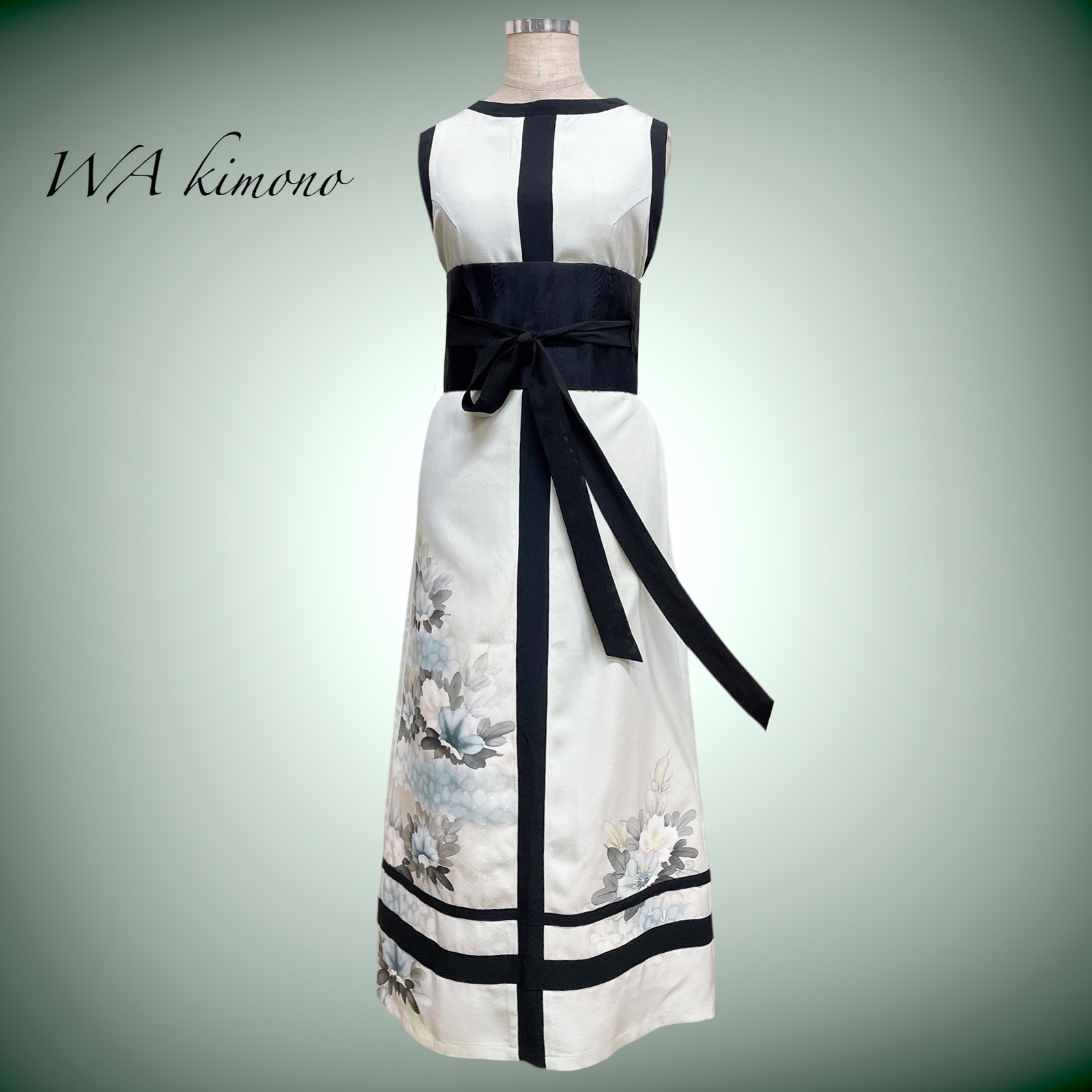 リメイク着物ロングワンピース正絹前開けボレロ付きL 正絹