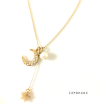 月と星と淡水パールのネックレス